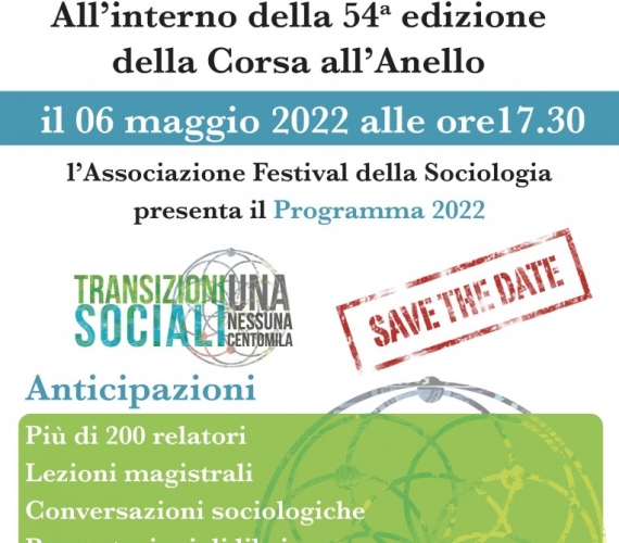 SAVE THE DATE - TRANSIZIONI SOCIALI - FESTIVAL DELLA SOCIOLOGIA 2022